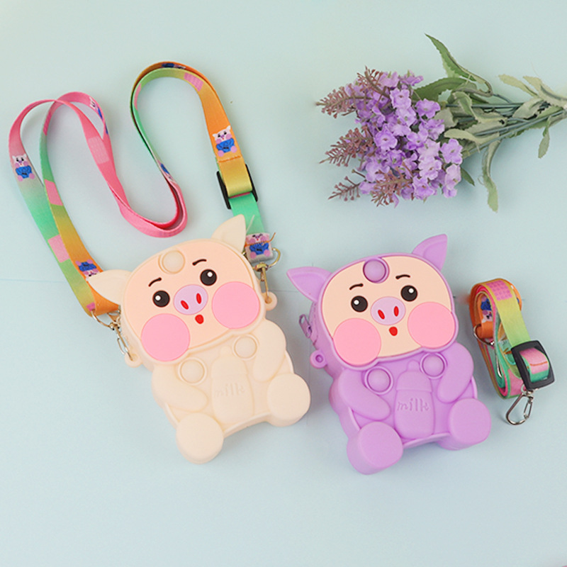 En stock alcancía monedero de silicona para niños bolso educativo de dibujos animados descompresión burbuja pellizco bolsa de mensajero monedero de viaje