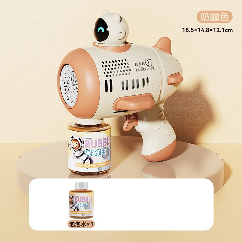 Nueva pistola de burbujas de aviones máquina automática de burbujas pistola de burbujas espacial luz porosa puesto de juguete para niños al por mayor