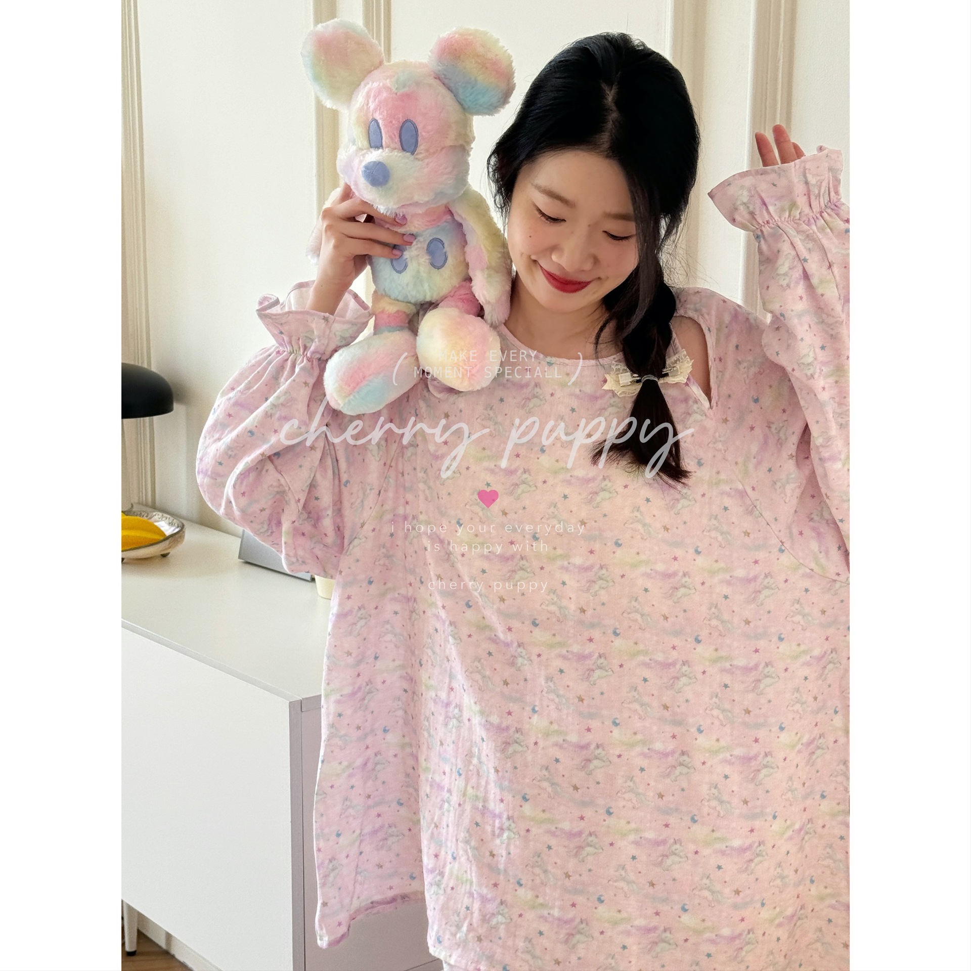 CHERRY PUPPY粉独角兽 长袖长裤套装棉纱睡衣居家服舒适可爱新款