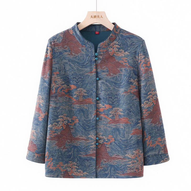 中老年人秋季套装女奶奶衣服2025新款长袖中式印花衬衫妈妈薄外套|undefined