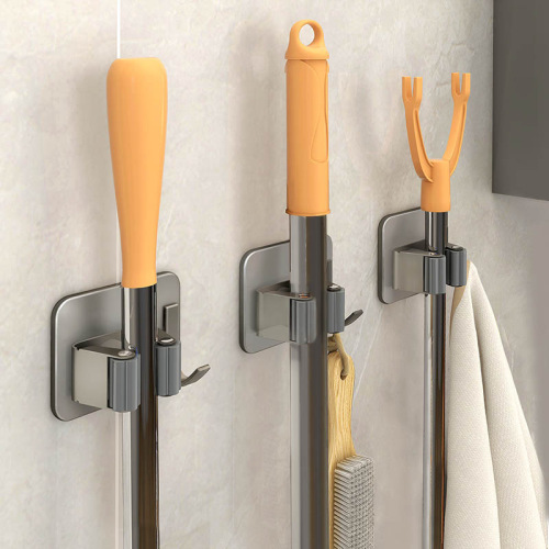 Mop wall-mounted clip hook without punching bathroom wall buckle fixed hanger mop broom storage artifact