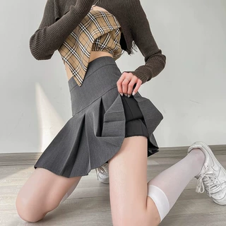灰色百褶半身裙女春秋2024年新款防走光a字短裙显瘦高腰蓬蓬伞裙