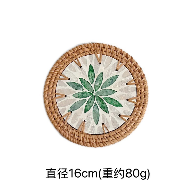 Alfombrilla aislante de concha, posavasos para hoteles y hostales, alfombrilla de desayuno con borde de ratán, alfombrilla antisalpicaduras para mesa de café, aislamiento térmico y protección contra quemaduras.