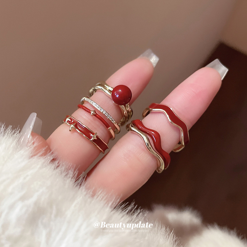 Bague ouverte en plaqué or véritable, motif goutte d'huile et vague, pour femme, design original, bague pour l'index, élégante et légère._voghion.com