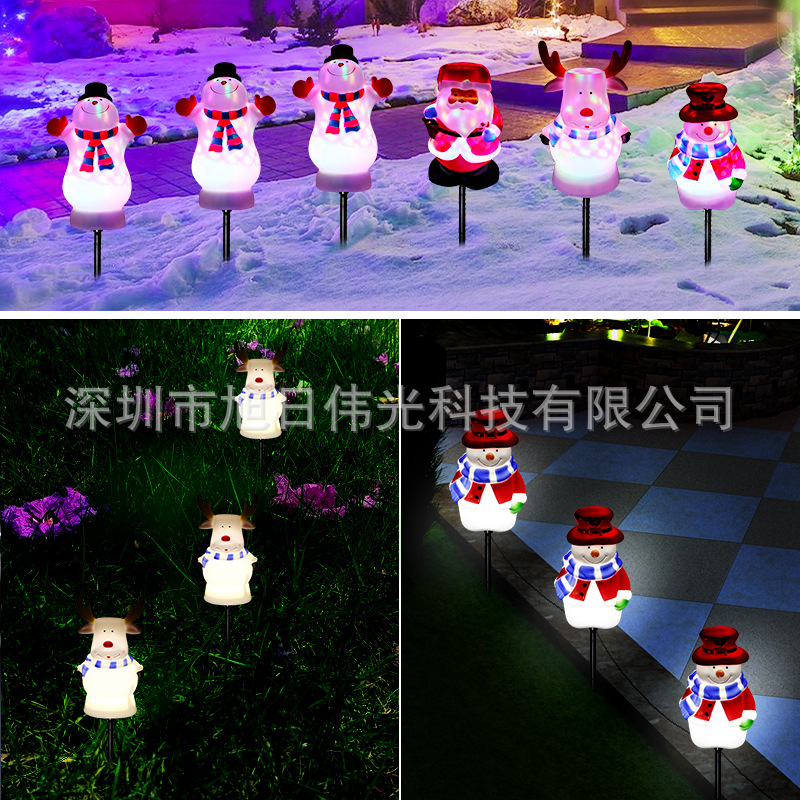现货跨境LED圣诞路径草坪灯 吹塑公仔圣诞雪人老人麋鹿庭院地插灯