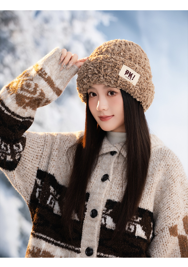 Autumn Winter New Cute Stretchy Knitted Korean Style Versatile Plush Outdoor Windproof Warm Pullover Hat_voghion.com