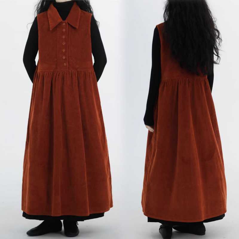 Demi-season fashionable corduroy sleevless dress