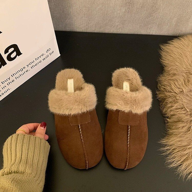 Baotou Half Slippers for Women's Outer Wear 2025 New Fur Integrated Snow Boots One-Leg Cotton Slippers Brown Baotou Half Slippers for Women's Outer Wear 2025 New Fur Integrated Snow Boots One-Leg Cotton Slippers Brown