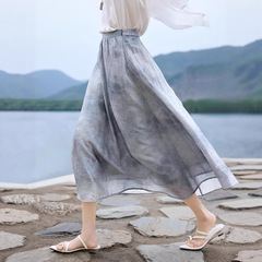 2025年水墨渐变晕染提花半身裙女夏季早秋垂坠轻薄高腰显瘦伞裙