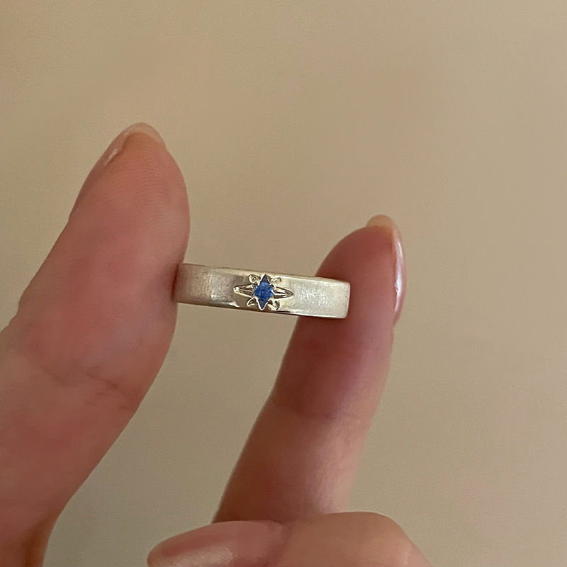 小众精致蓝色锆石戒指女轻奢风时尚个性通勤百搭高级感开口食指戒|undefined