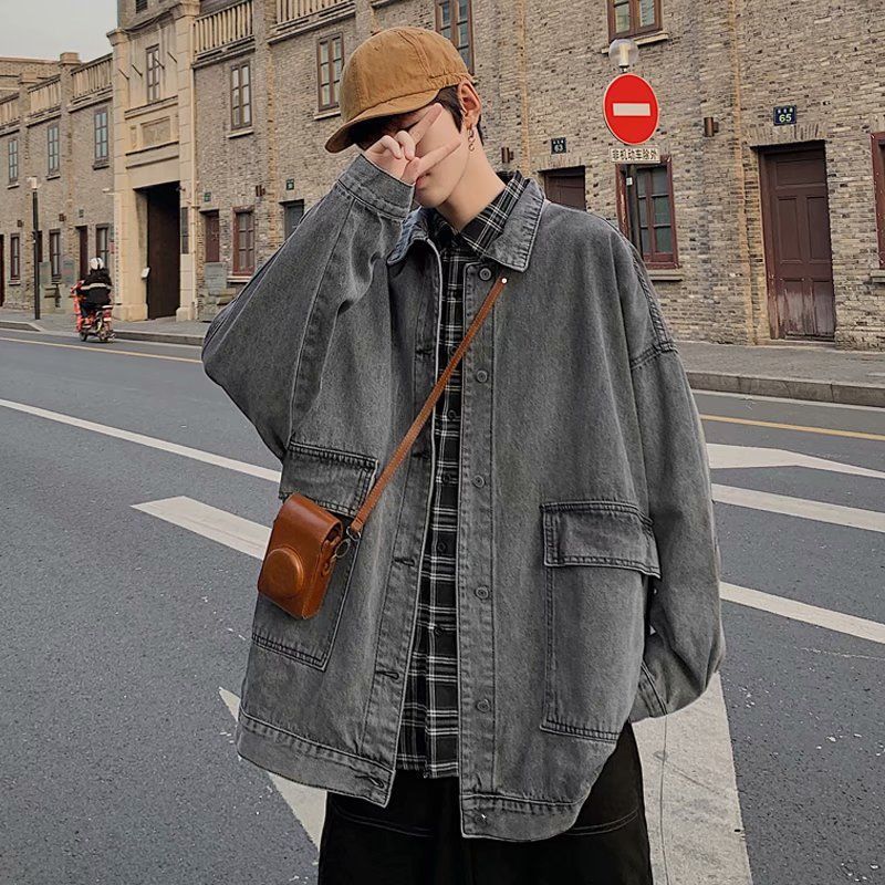 Men's cross-border denim jacket, new spring and autumn style, Korean trendy loose retro denim jacket, casual, versatile, handsome couple style.