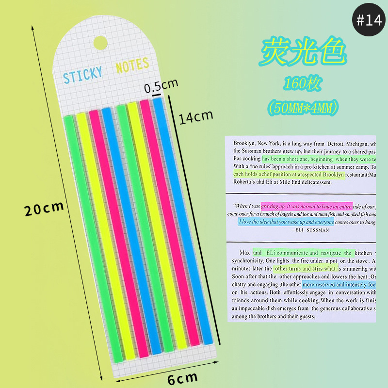 Colorido y estrecho índice de etiqueta de punta de estudiante etiqueta transparente etiqueta multicolor fluorescente