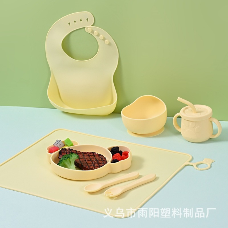 幼児食器セット ベビー用品 食品グレードのシリコンボウル フォーク スプーン 赤ちゃんの補助食プレート 幼稚園 家庭用|undefined