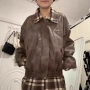 宽松格子秋季美式皮衣