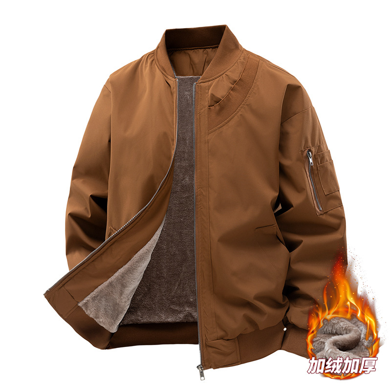 2026 new jacket for men and women, autumn and winter outdoor style, fleece-lined and thickened, baseball collar, simple design, solid color jacket