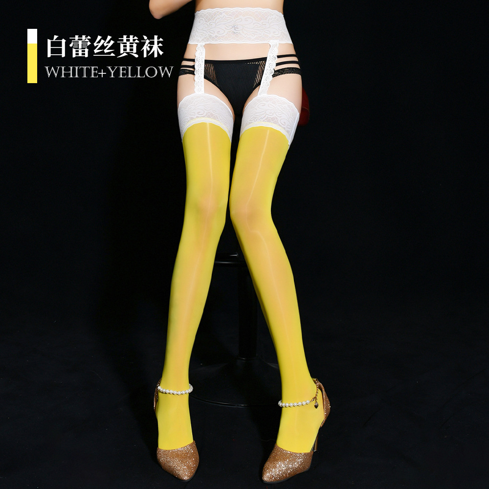 Calcetines Honda sexy de Qinghe medias de una sola pieza encaje 8D medias aceitosas de cuatro lados huecos sobre la rodilla Calcetines para mujeres