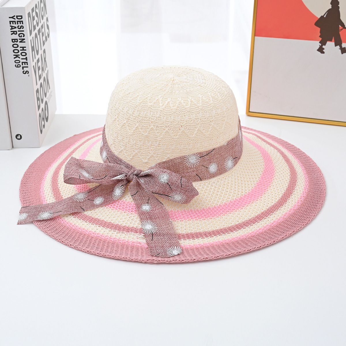 Verano estilo coreano moda gran ala arco sombrero de paja de las mujeres playa vacaciones UV protección sol sombrero protección solar cubierta