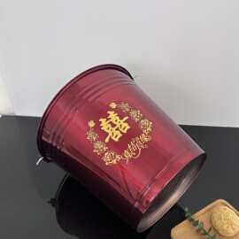 加厚不锈钢中国红色桶结婚子孙桶喜庆粮米桶婚庆新娘陪嫁水桶批发