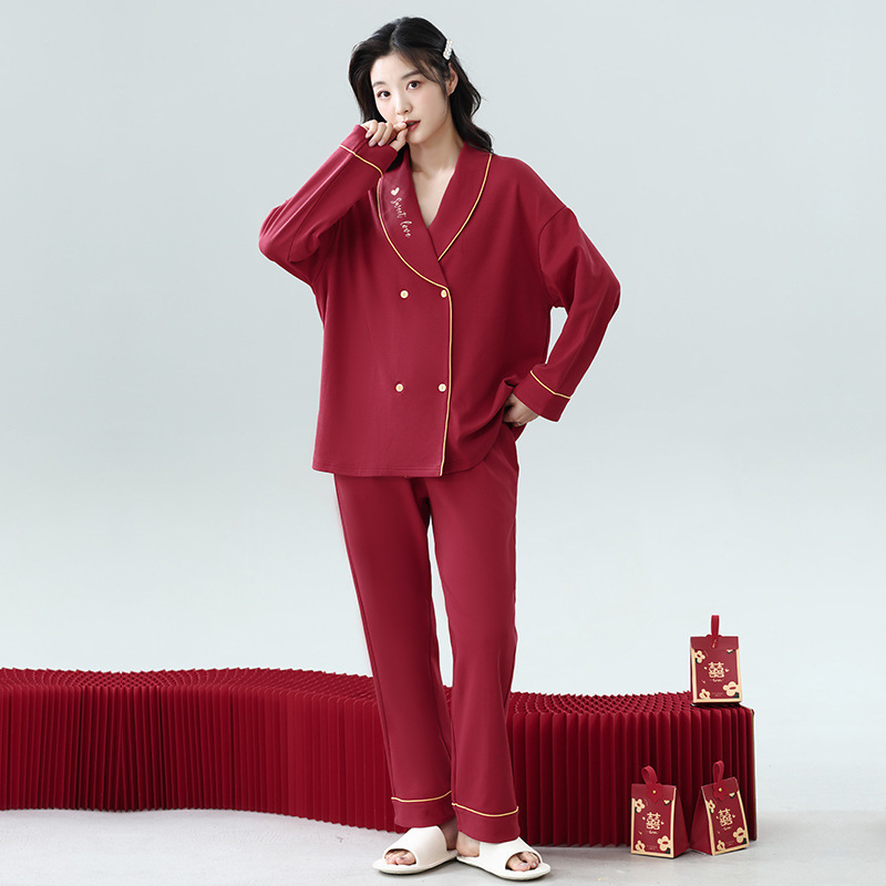 Yu Zhaolin カップルパジャマ女性のプラスサイズの純綿赤新婚結婚式干支年ビッグレッドホームウェアセット|undefined