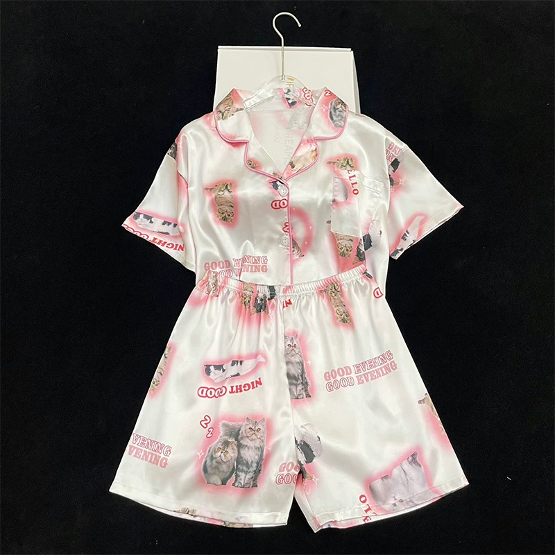 Silk Summer Pajama Set, Thin Cardigan & Shorts, Lightweight Sleepwear, Multiple Colors