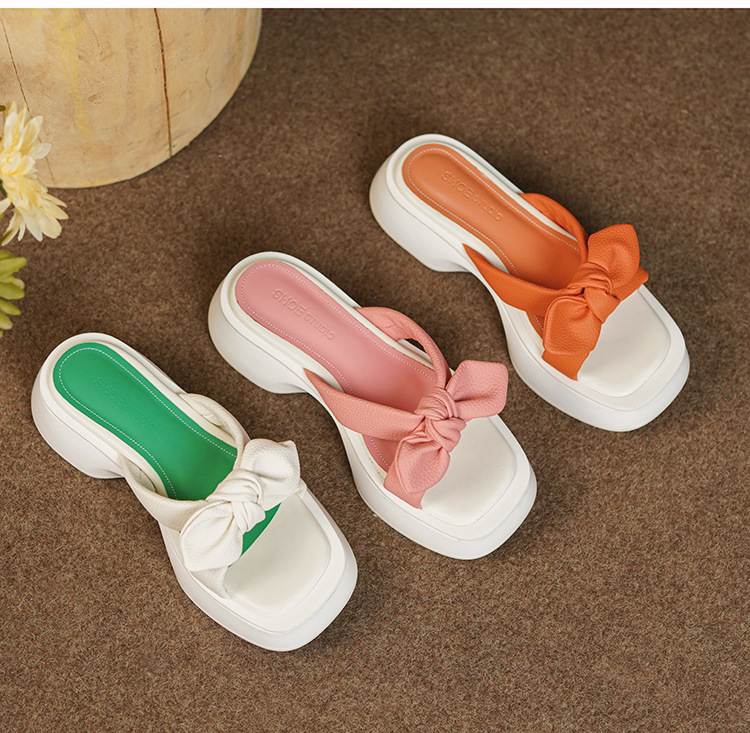 Ženske ljetne papuče s ružičastom mašnom i debelim potplatom, modne sandale i papuče na platformi_voghion.com