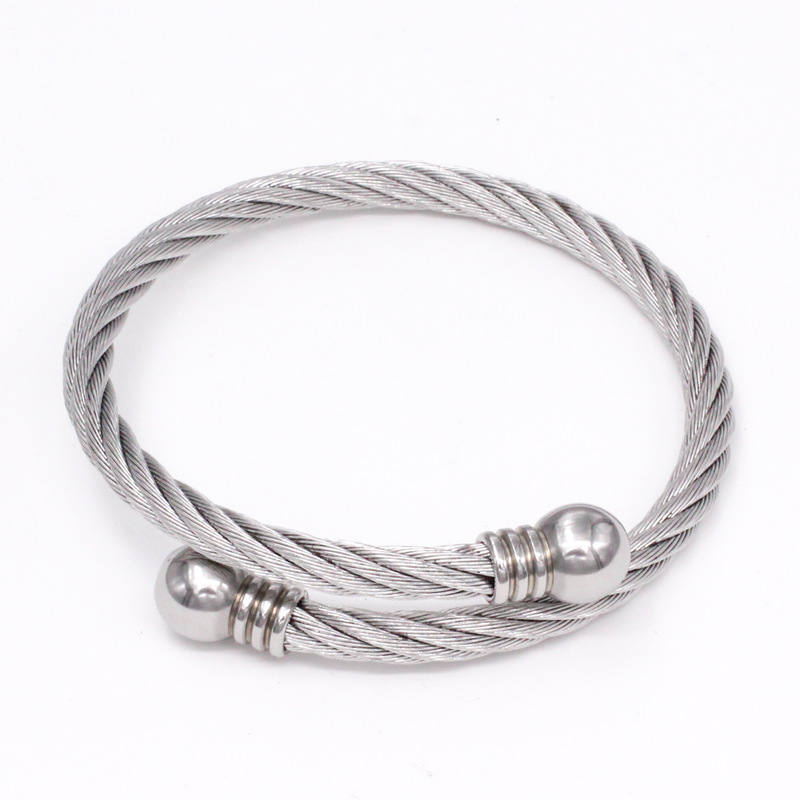 Cross-Border Hot Item Stainless Wire Rope European And American Titanium Steel Round Bead Head Open Adjustable Braided_voghion.com