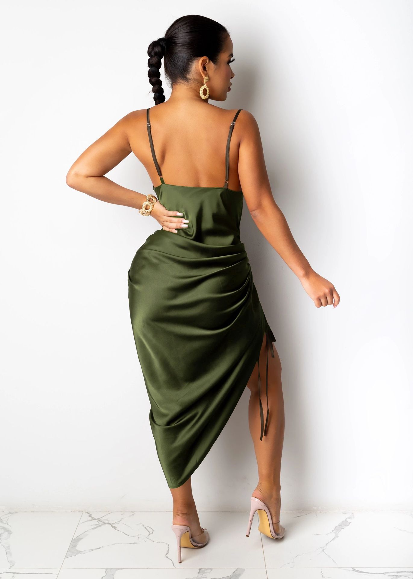 new fashion sexy backless lace-up slit pleated sling long skirt NSMI26094