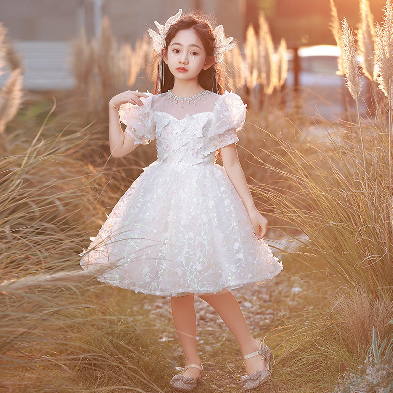 Feenprinzessinnenkleid für kleine Mädchen, Kinderkleid mit Schmetterlings-Pailletten für den Laufsteg, perfekt für Schulanfang und Klavierauftritte_voghion.com