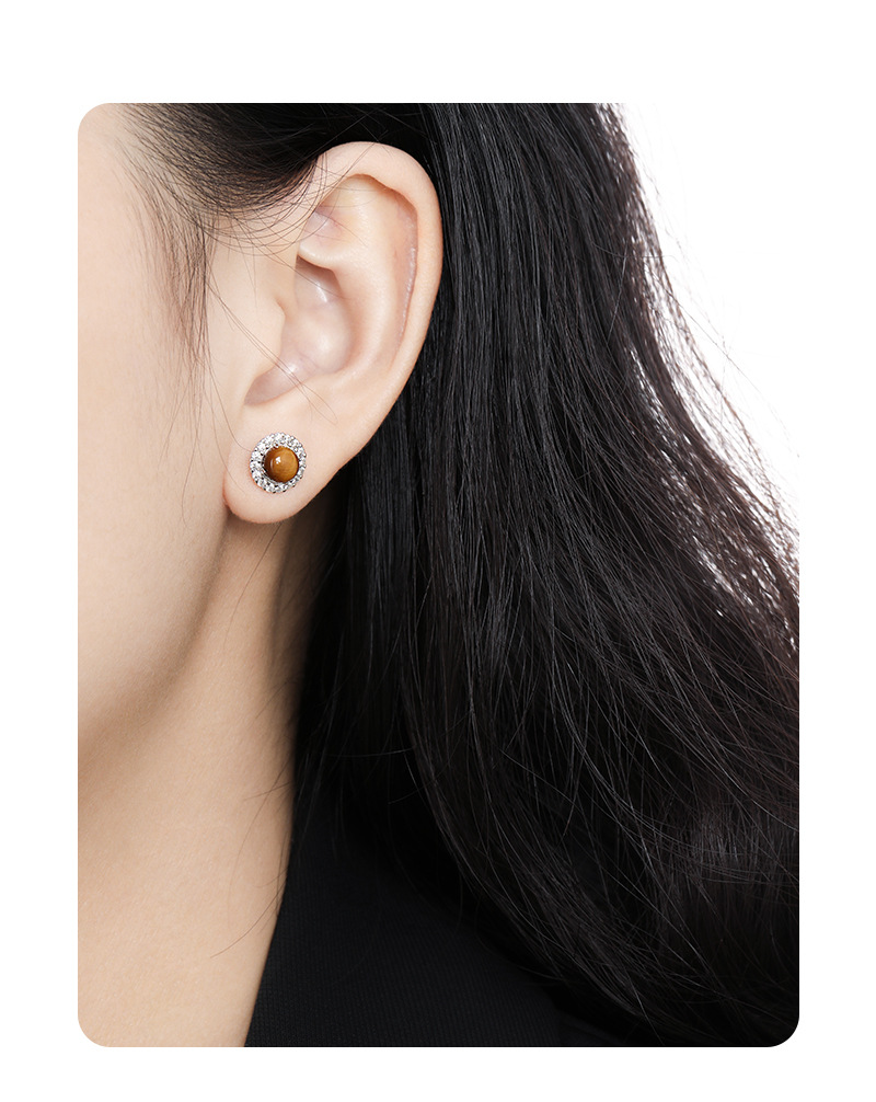 5g Weight 0.03µm Gold Plating Thickness 1 Pair 925 Sterling Silver Natural Stone Solid Color Ear Studs