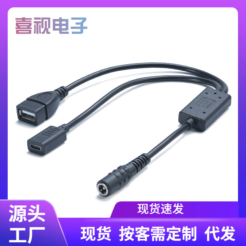 Power Supply 3A Charging Cable to 552 Type Female Connector Dc Current USB Adapter Cable 1 to 2 Female Type C Step-Down Converter