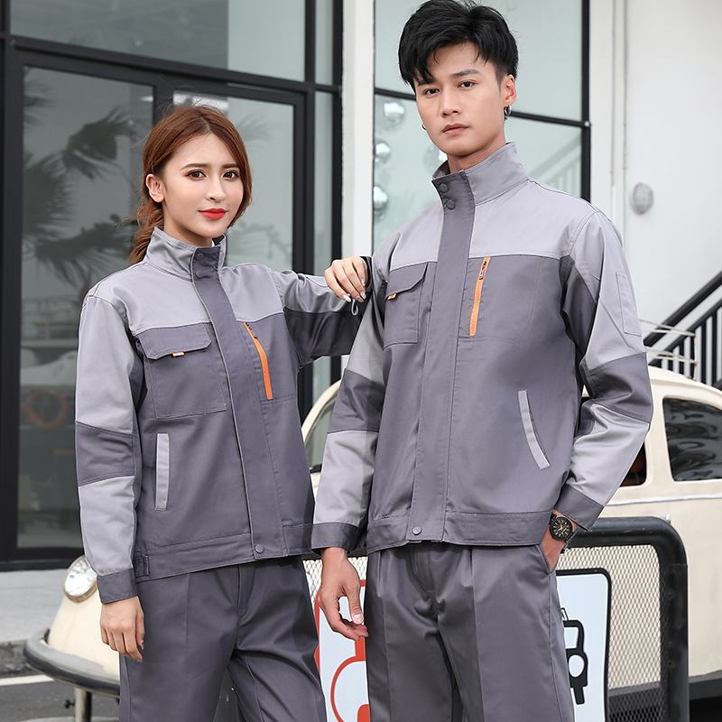 春秋作業服スーツ男性長袖耐摩耗工場服自動車修理服上着卸売り労働保険服ロゴ|undefined