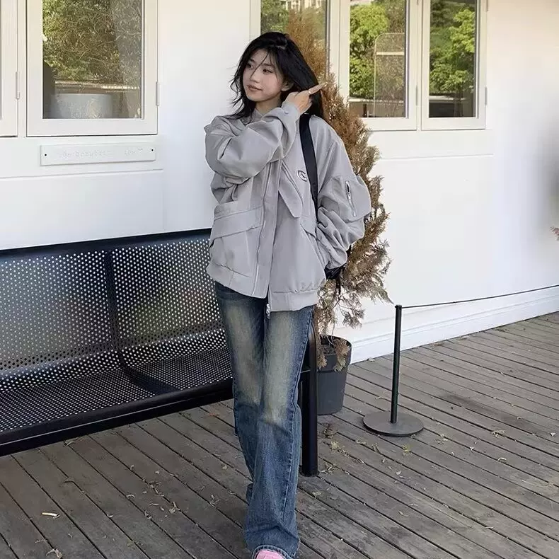 美式复古街头飞行服夹克男女秋新款小众宽松不规则拼接棒球服外套