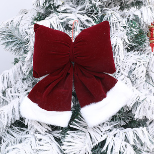 Christmas Cross-Border New Wine Red Velvet Bow Christmas Tree Decoration Pendant Bow Christmas Tree Decoration