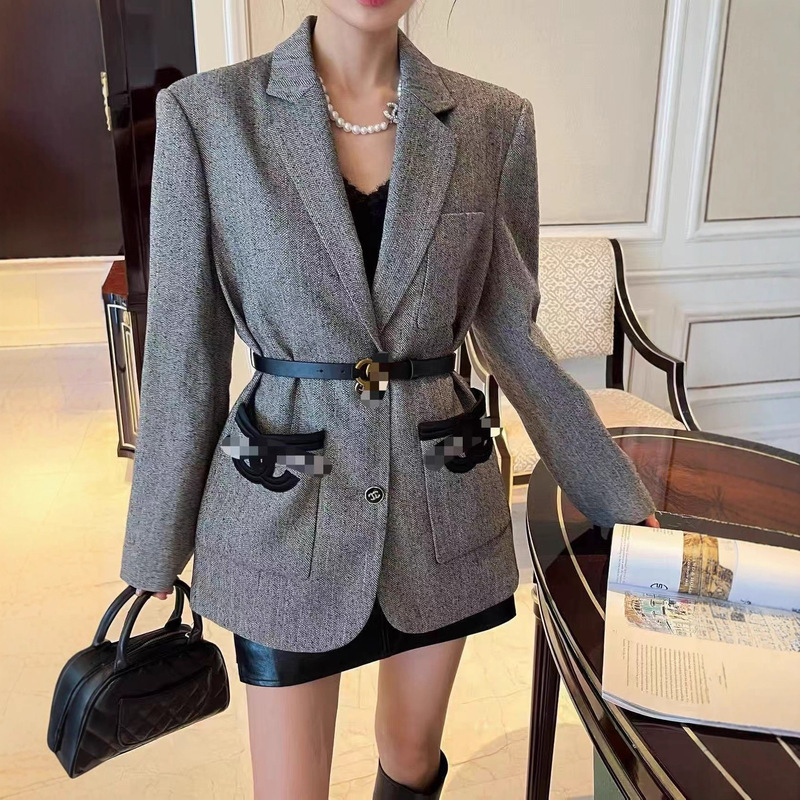 Nanyou 2025 Fragrant Autum New Fashion Casual Work Clothing Style with Woven Belt Knitted Suit Jacket