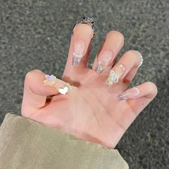 Handmade light therapy wear-on nails,Butterfly Love Flower wear-on nails wholesale finished reusable nail sticker sets