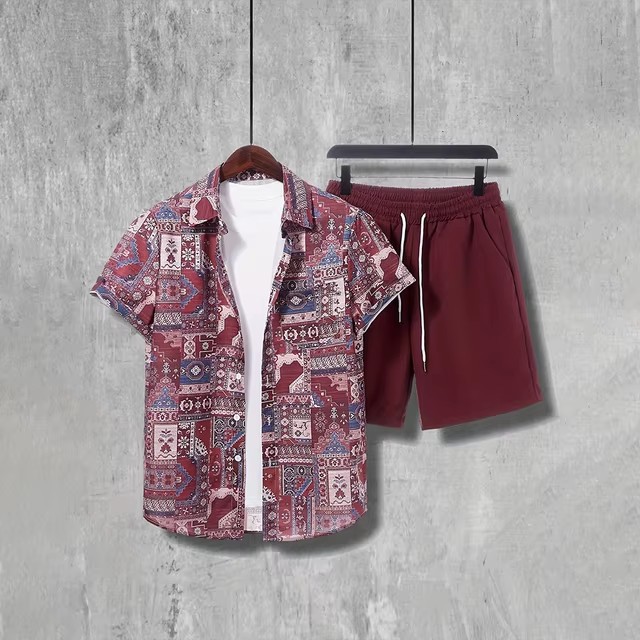 Moda 3D impresión digital spot comercio exterior Xiyin venta caliente verano hawaiano vacaciones camisa pantalones cortos traje de 2 piezas