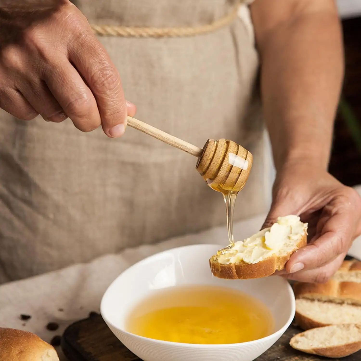 Suministro de punto al por mayor de fábrica de palitos de miel de madera, miel, café con leche de miel, mermelada, palitos de mezcla, letras personalizadas