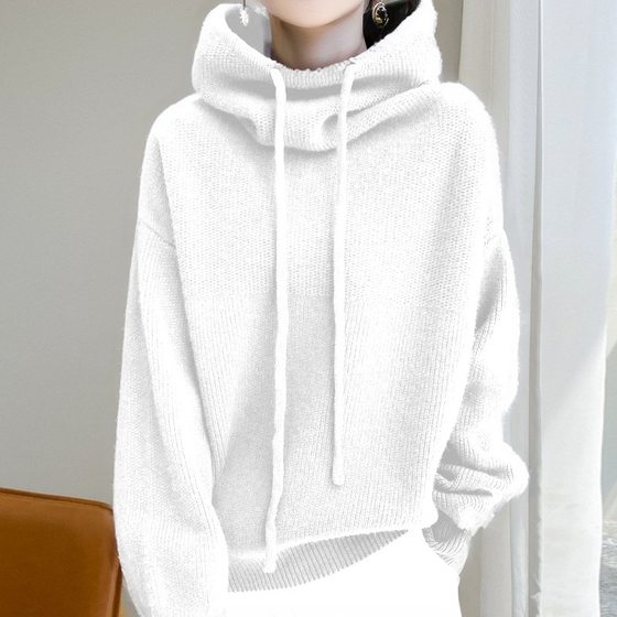 Europe and the United States cross-border pile collar lazy wind sweater women's 2025 winter new solid color loose thick sweater top tide