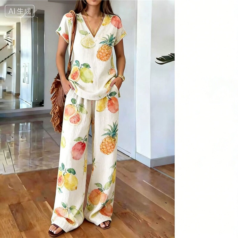 Y2 Independent Brand 26 Summer Loose Vacation Outfit Top and Wide-Leg Pants Two-Piece Set Women's Cross-Border European and American Fashion Set