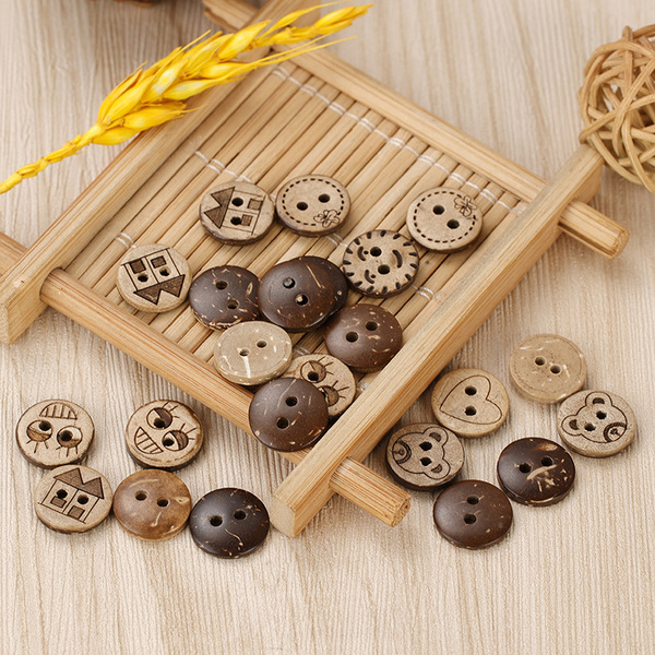 Retro Coconut Shell Buttons Natural Two Eyes Four Eyes Coconut…