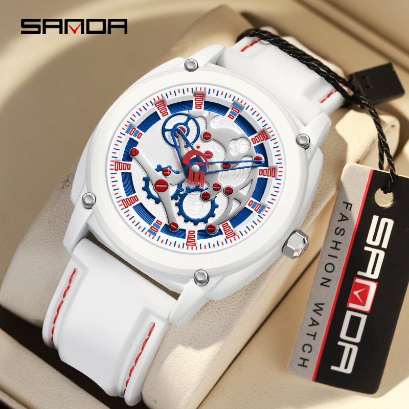 SANDA Nuevo reloj de cuarzo electrónico de moda deportes de silicona de los hombres frescos reloj impermeable 3235