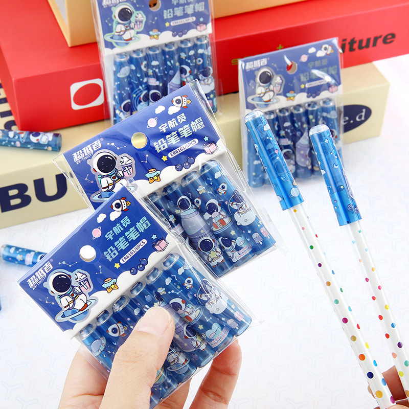 ER6161 astronauta lápiz cubierta cubierta de lápiz transparente lindo alumno de la escuela primaria cubierta de punta de lápiz papelería