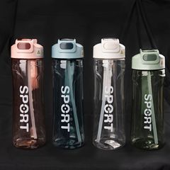 New Summer Student Strap Simple Plastic Water Cup Space Cup Straw Cup Portable Outdoor Graduated Sports Water Bottle