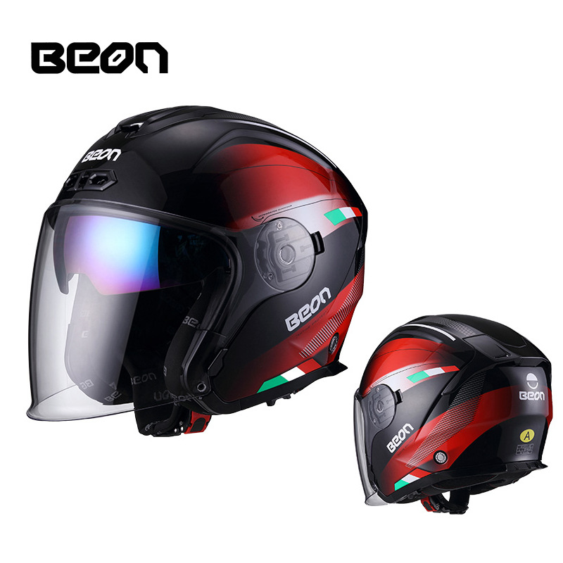 BEON doble lente tres cuartos casco de la motocicleta coche eléctrico medio casco otoño e invierno cálido casco unisex