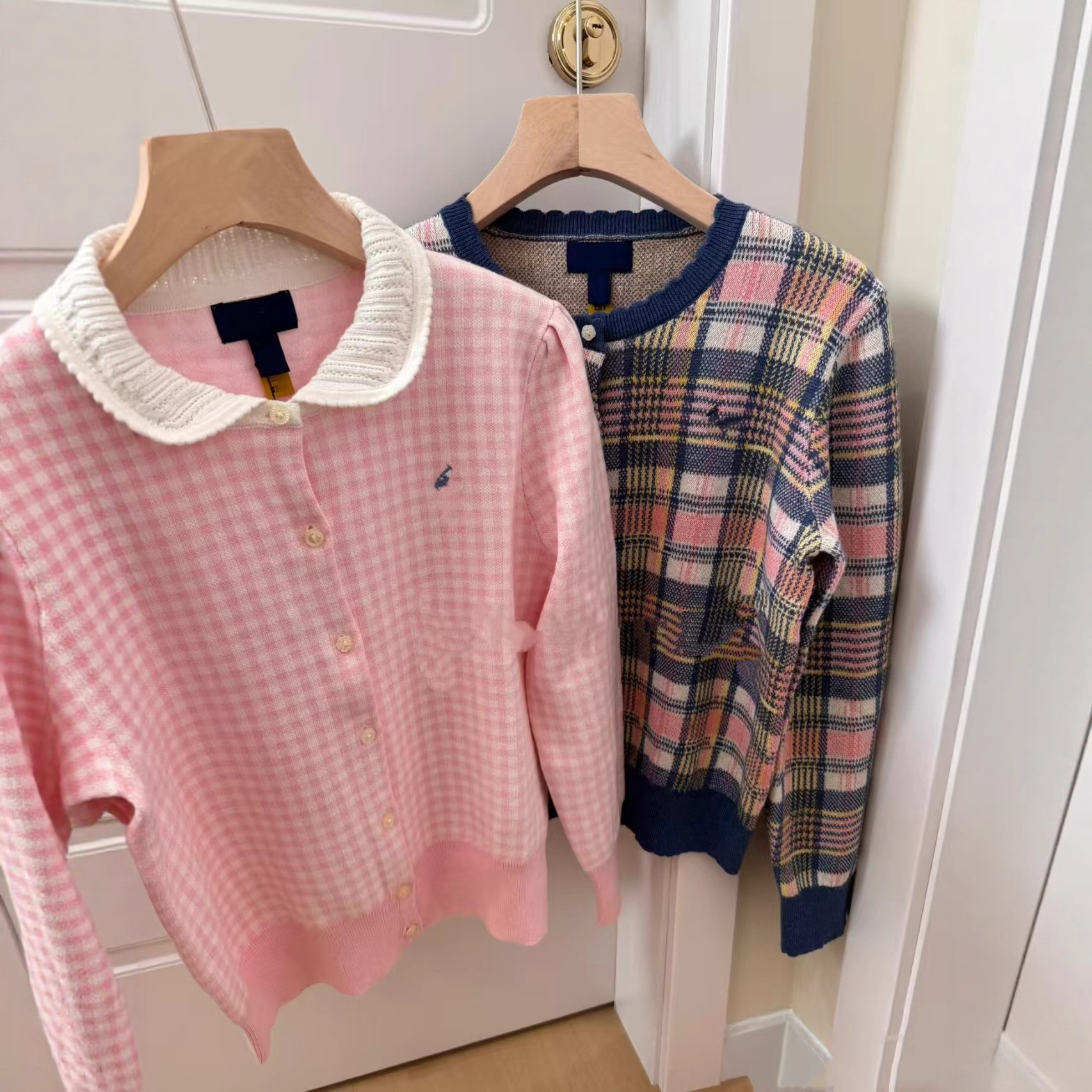 Nanyou/Lafu High-Quality/Pintail Embroidered Knitwear Autumn and Winter New Long-Sleeved Cardigan Small Outwear Plaid Retro Women