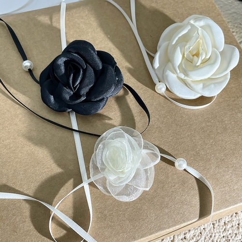 French super fairy retro rose flower lace necklace pearl strap choker necklace pearl flower clavicle chain for women