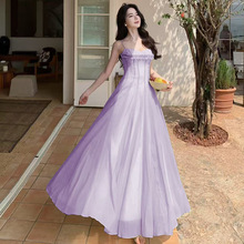 度假风吊带连衣裙女2025春季新款雪纺抹胸长裙气质裙子