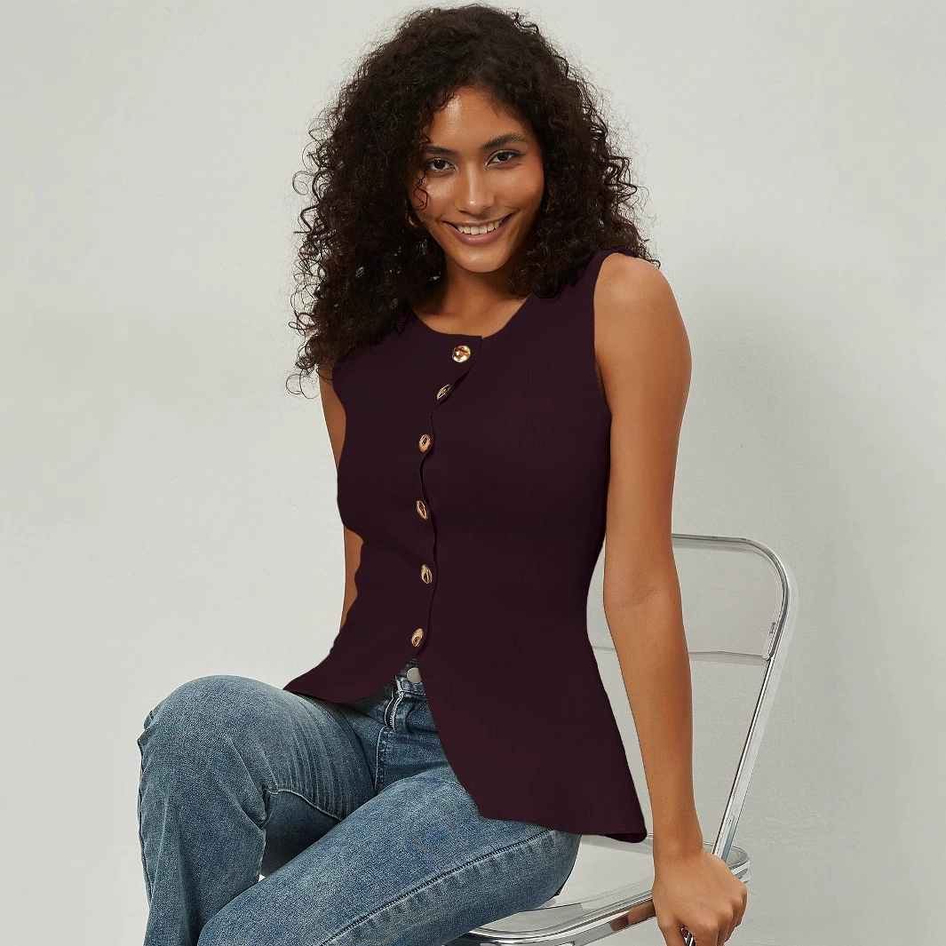 Amazon AliExpress трансграничная женская одежда оптом в европейском и американском стиле тонкий, тонкий однобортный трикотажный жилет топ