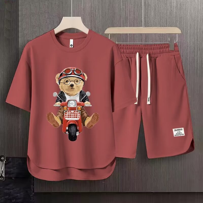 Men's Clothing 2024 Waffle Casual Summer Suit Men's Loose Teen Short sleeved T shirt Shorts Handsome Two piece Suit_maomaolike.com