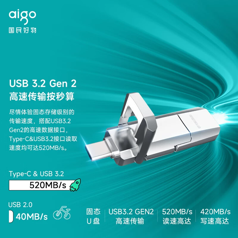 Applicable to the Patriot 128/256/512G USB3.2 Type-C dual interface high-speed solid U disk U393